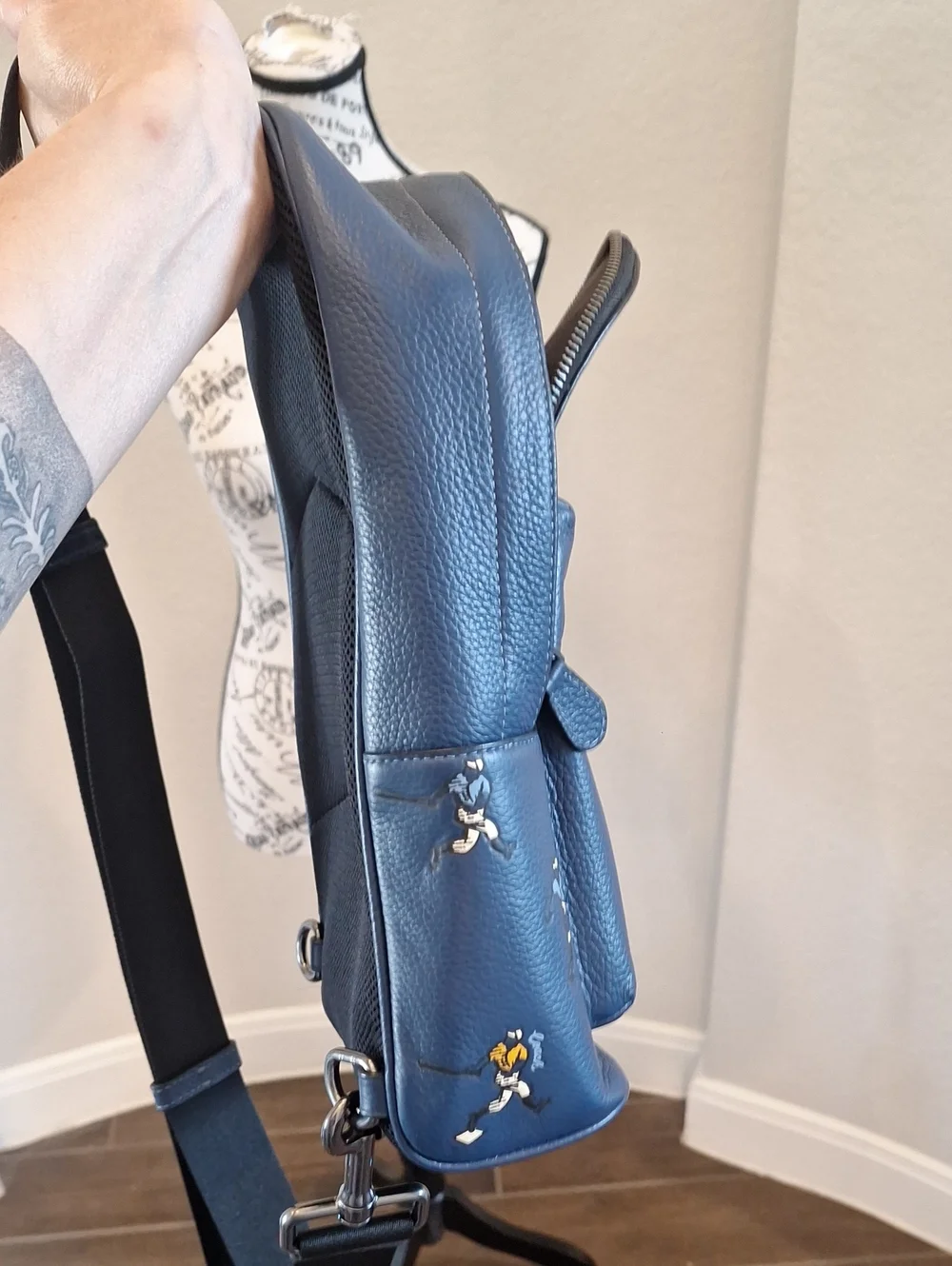 Coach West Backpack With Baseball Print Navy Blue Pebbled Leather Classic